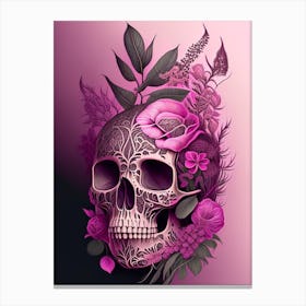 Skull With Intricate Henna Designs 2 Pink Botanical Canvas Print