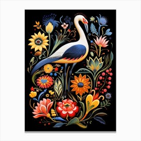 Folk Bird Illustration Crane 1 Canvas Print
