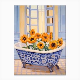 A Bathtube Full Of Sunflower In A Bathroom 3 Canvas Print