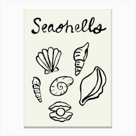 Seashell Doodles, Seashell Line Art, Minimalism Seashell Design 5 Canvas Print
