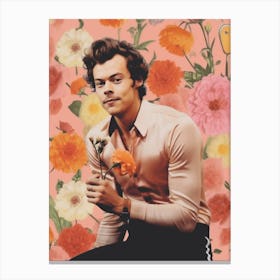 Harry Styles Pink Flower Collage 3 Canvas Print