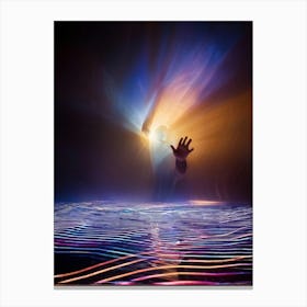 Surrealistic Painting Featuring A Hand Reaching Out Toward Phantom Vibrations Visualized As Wavy Lig Canvas Print