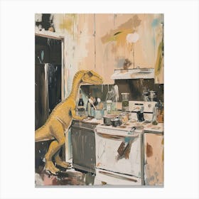 Dinosaur Cooking In The Kitchen Pastel Painting 1 Canvas Print