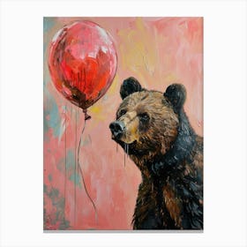 Cute Grizzly Bear 3 With Balloon Canvas Print
