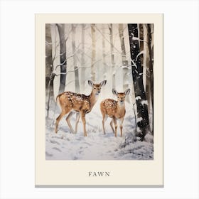 Winter Watercolour Fawn 2 Poster Canvas Print