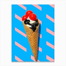 Ice Cream Cone Retro Background Canvas Print