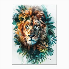 Double Exposure Realistic Lion With Jungle 30 Canvas Print