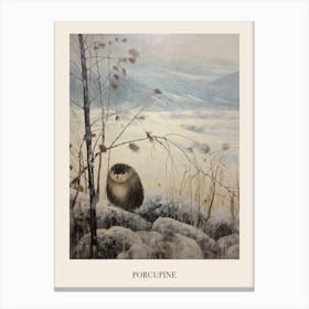 Vintage Winter Animal Painting Poster Porcupine Canvas Print