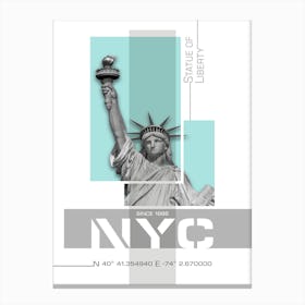 Poster Art Nyc Statue Of Liberty Turquoise Canvas Print