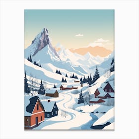 Vintage Winter Travel Illustration Lofoten Islands Norway 3 Canvas Print