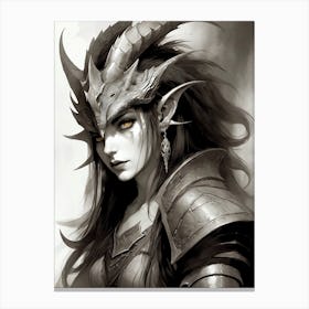 Dragonborn Black And White Painting (8) Canvas Print