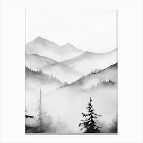 Mountain Forest Black And White Watercolour 2 Canvas Print