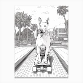 Bull Terrier Dog Skateboarding Line Art 4 Canvas Print