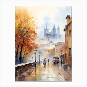 Prague Czech Republic In Autumn Fall, Watercolour 1 Canvas Print