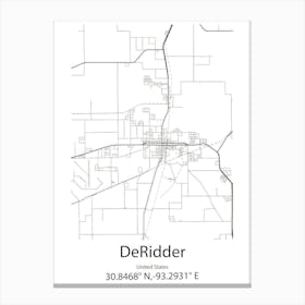 Deridder,United States Minimalist Map 1 Canvas Print