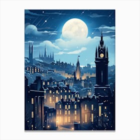 Winter Travel Night Illustration Edinburgh Scotland 1 Canvas Print