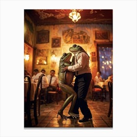 Two Frogs Engaged In A Passionate Tango Dance In An Authentic Argentine Restaurant Vibrant Painted Canvas Print