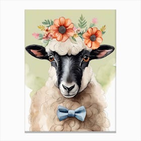 Baby Blacknose Sheep Flower Crown Bowties Animal Nursery Wall Art Print (25) Canvas Print