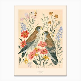 Folksy Floral Animal Drawing Falcon 3 Poster Canvas Print
