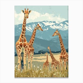Herd Of Giraffes In The Wild Modern Illustration 3 Canvas Print