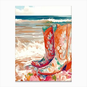 Cowboy Boots On The Beach Canvas Print