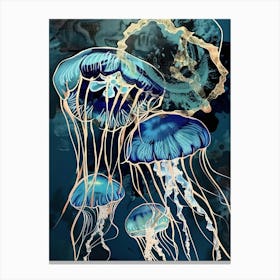 Jellyfish Painting Gold Blue Effect Collage 2 Canvas Print