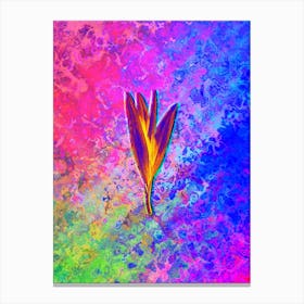 Autumn Crocus Botanical in Acid Neon Pink Green and Blue Canvas Print