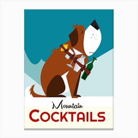 Mountain Cocktails Poster Blue & Brown Canvas Print