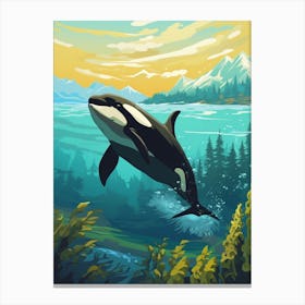 Modern Graphic Design Orca Whale With Icy Mountains Canvas Print