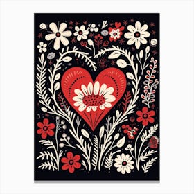 Folky Red & Black Heart Pattern 2 Canvas Print