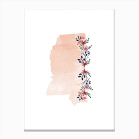 Mississippi Watercolor Floral State Canvas Print