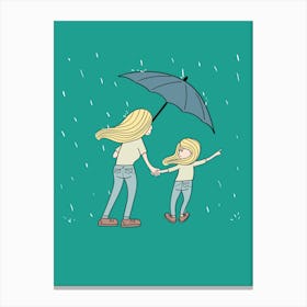 Mother And Daughter In The Rain Canvas Print