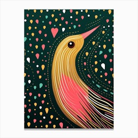 Linework Bird With Hearts & Dots Canvas Print