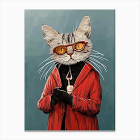 Cat In Red Coat Canvas Print