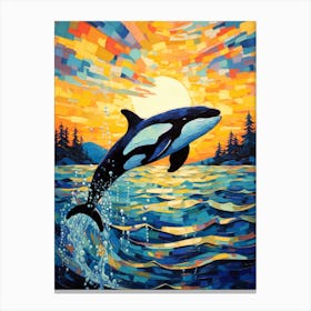 Orca Whale Sunset Impasto Style Canvas Print