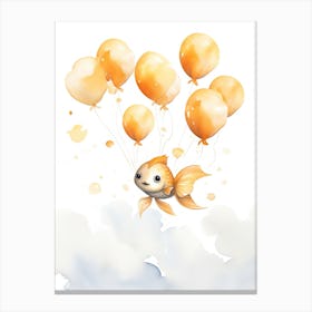 Fish Flying With Autumn Fall Pumpkins And Balloons Watercolour Nursery 3 Canvas Print