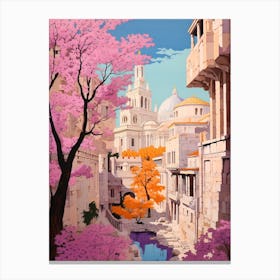 Split Croatia 4 Vintage Pink Travel Illustration Canvas Print