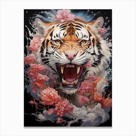 Tiger With Flowers 5 Canvas Print