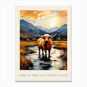 Brushstroke Impressionism Style Painting Of A Highland Cow In The Scottish Valley Poster Canvas Print
