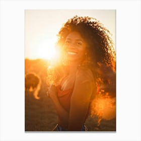 Afro-American Woman Smiling At Sunset Canvas Print