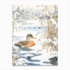 Winter Bird Painting Mallard Duck 3 Canvas Print