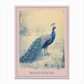 Cyanotype Inspired Peacock Snow Scene 3 Poster Canvas Print