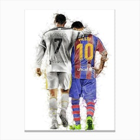 Messi And Ronaldo Watercolor Canvas Print