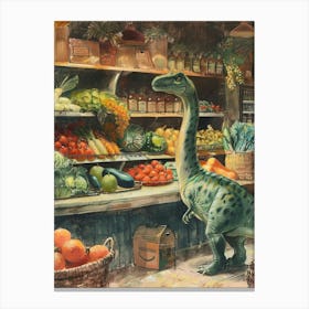 Dinosaur Grocery Shopping Storybook Style 2 Canvas Print