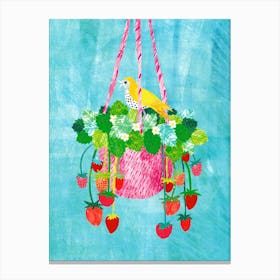 Strawberries And Bird Canvas Print