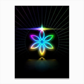 Neon Geometric Glyph in Candy Blue and Pink with Rainbow Sparkle on Black n.0130 Canvas Print