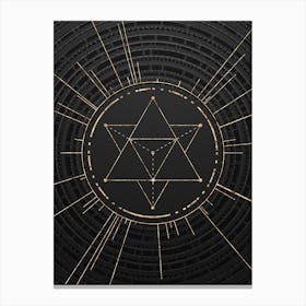 Geometric Glyph Symbol in Gold with Radial Array Lines on Dark Gray n.0068 Canvas Print