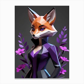 Low Poly Floral Fox Girl, Purple (6) Canvas Print