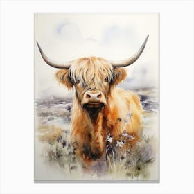 Neutral Watercolour Style Of A Highland Cow 5 Canvas Print