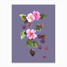 Vintage Purple Blackberry Fruit and Flowers Watercolour on Purple Background Canvas Print